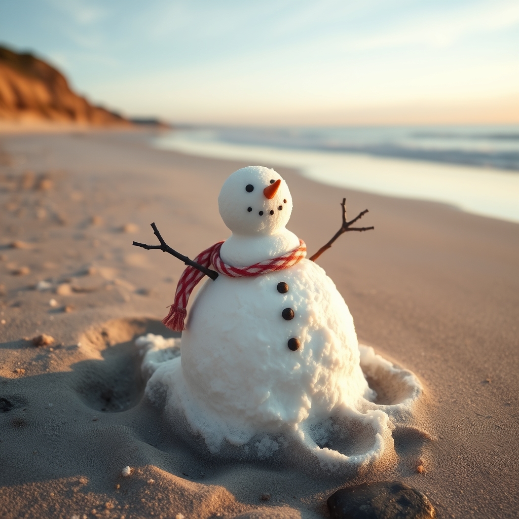 a snowman in the beach